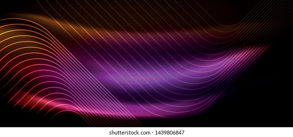 Neon square shapes lines on glowing light background, vector design
