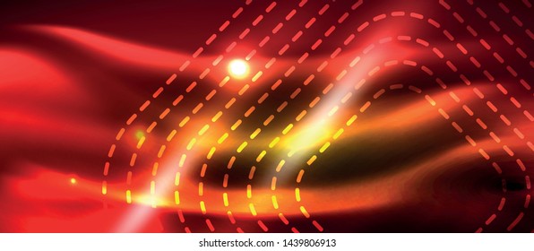 Neon square shapes lines on glowing light background, vector design
