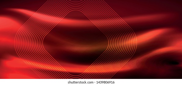 Neon square shapes lines on glowing light background, vector design
