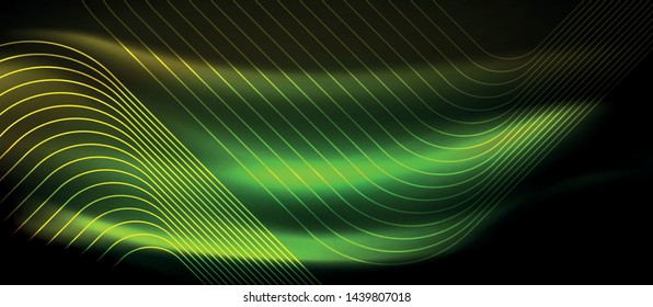 Neon square shapes lines on glowing light background, vector design