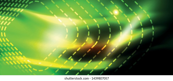 Neon square shapes lines on glowing light background, vector design