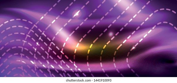 Neon square shapes lines on glowing light background, vector design