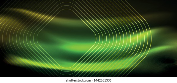 Líneas de formas cuadradas neón sobre fondo luminoso brillante, diseño vectorial