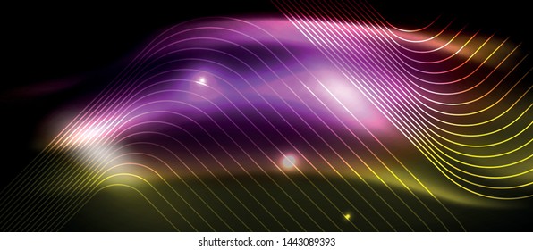 Neon square shapes lines on glowing light background, vector design