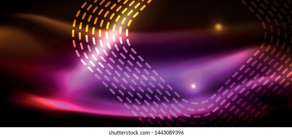 Neon square shapes lines on glowing light background, vector design