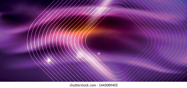 Neon square shapes lines on glowing light background, vector design