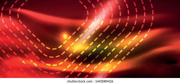 Neon square shapes lines on glowing light background, vector design