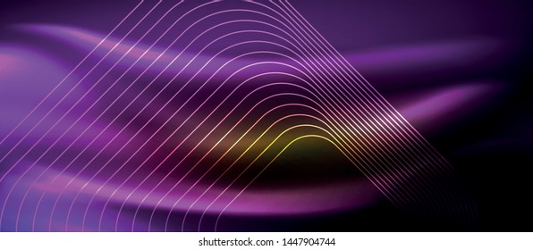 Neon square shapes lines on glowing light background, vector design
