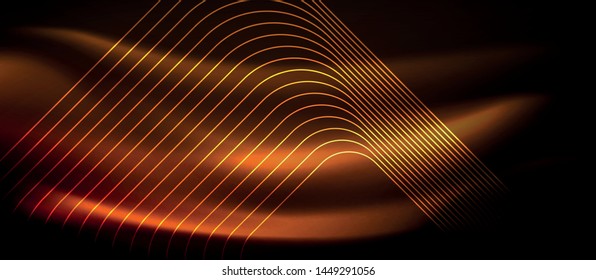Neon square shapes lines on glowing light background, vector design