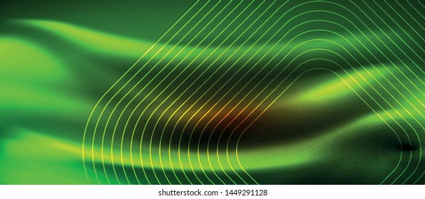 Neon square shapes lines on glowing light background, vector design