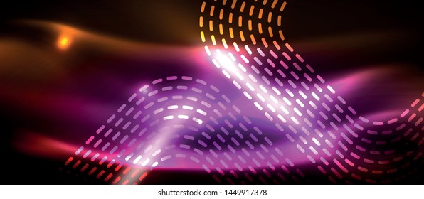 Neon square shapes lines on glowing light background, vector design