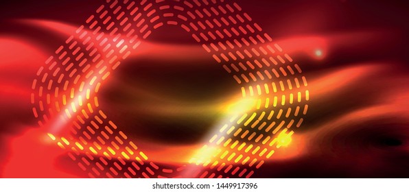 Neon square shapes lines on glowing light background, vector design