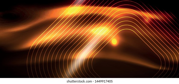 Neon square shapes lines on glowing light background, vector design