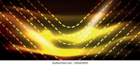 Neon square shapes lines on glowing light background, vector design