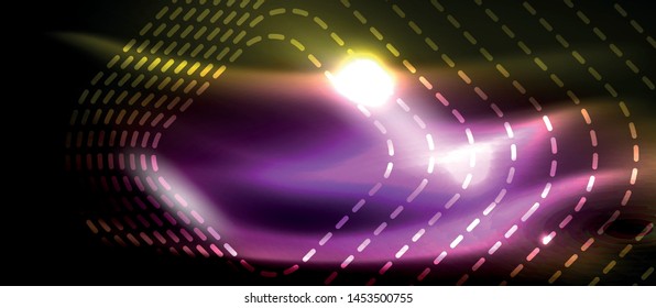 Neon square shapes lines on glowing light background, vector design