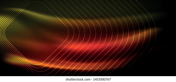 Neon square shapes lines on glowing light background, vector design