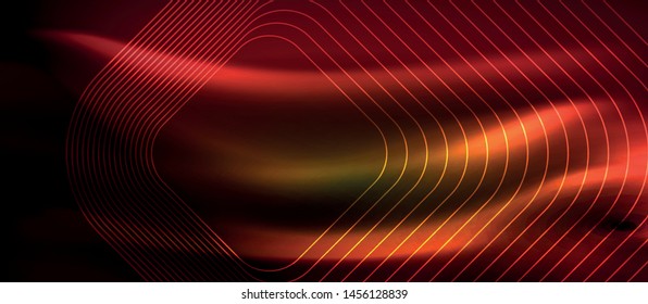 Neon square shapes lines on glowing light background, vector design
