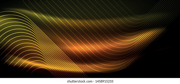 Neon square shapes lines on glowing light background, vector design