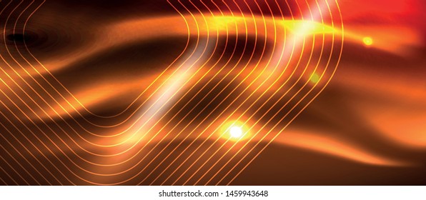 Neon square shapes lines on glowing light background, vector design