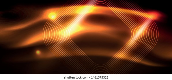 Neon square shapes lines on glowing light background, vector design