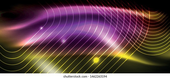 Neon square shapes lines on glowing light background, vector design
