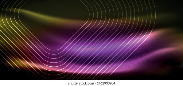 Neon square shapes lines on glowing light background, vector design