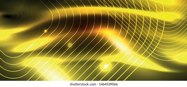 Neon square shapes lines on glowing light background, vector design