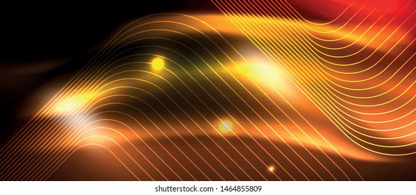 Neon square shapes lines on glowing light background, vector design