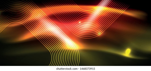 Neon square shapes lines on glowing light background, vector design