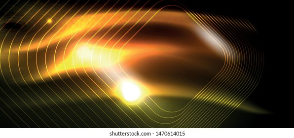 Neon square shapes lines on glowing light background, vector design