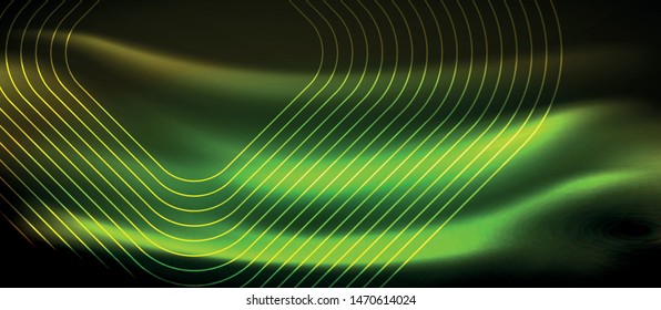 Neon square shapes lines on glowing light background, vector design