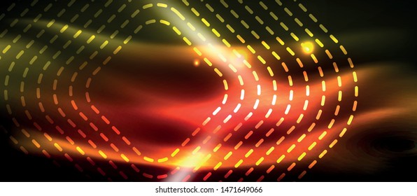 Neon square shapes lines on glowing light background, vector design