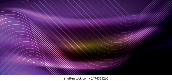 Neon square shapes lines on glowing light background, vector design