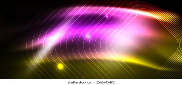 Líneas de formas cuadradas neón sobre fondo luminoso brillante, diseño vectorial