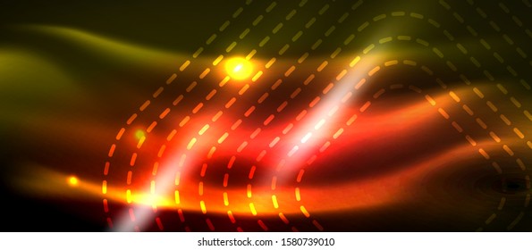 Neon square shapes lines on glowing light background, vector design