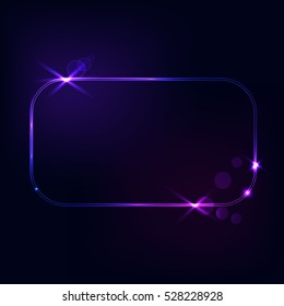 Neon squareblue light. Vector electric frame. Space for text. Abstract electric background. Neon sign square. Glowing electric frame