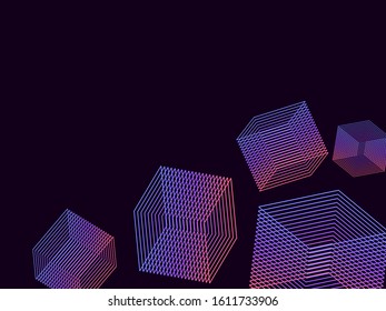 Neon squares sci-fi vector abstract illustration.