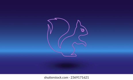 Neon squirrel symbol on a gradient blue background. The isolated symbol is located in the bottom center. Gradient blue with light blue skyline