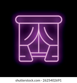 Neon stage curtain with purple backlight glowing on a black wall, perfect for entertainment concepts