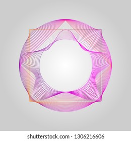 Neon Star with circle gradient rectangular frame. Stylized Guilloche Element