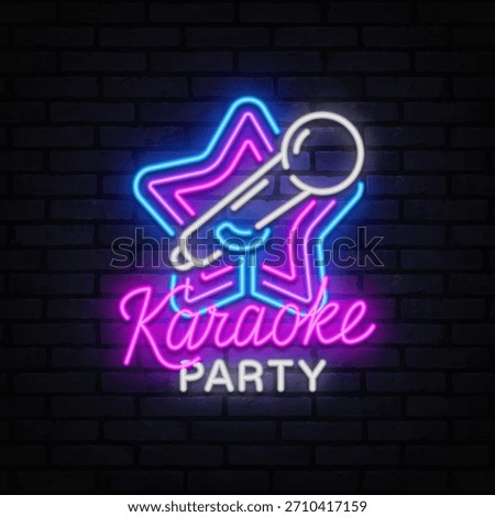 Neon star with microphone and stylish script Karaoke Party text. Great for nightlife posters, bars or music-themed promotions.