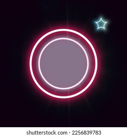 Neon Star in round vector on dark blue