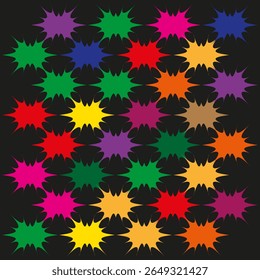 Neon star sprinkle. Color asterisk cloud. Dark pattern Vector. Cosmic party burst.