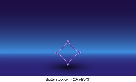 Neon star symbol on a gradient blue background. The isolated symbol is located in the bottom center. Gradient blue with light blue skyline