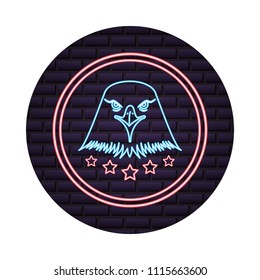 neon stars american eagle emblem on brick wall