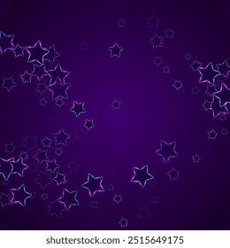 Neon stars glow vector illustration. Blue pink purple led light neon stars outline holiday decor. Cool disco party decor. Glowing night sky elements.