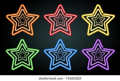 Neon Stars On Black Dark Background Stock Vector (Royalty Free ...