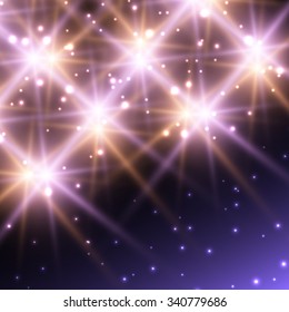 Neon stars in the sky. Abstract bright neon background.