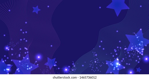Neon stars vector elegant christmas on dark blue starry background magic sky. The magic of the new year