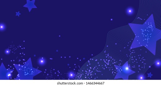 Neon stars vector elegant christmas on dark blue starry background magic sky. The magic of the new year